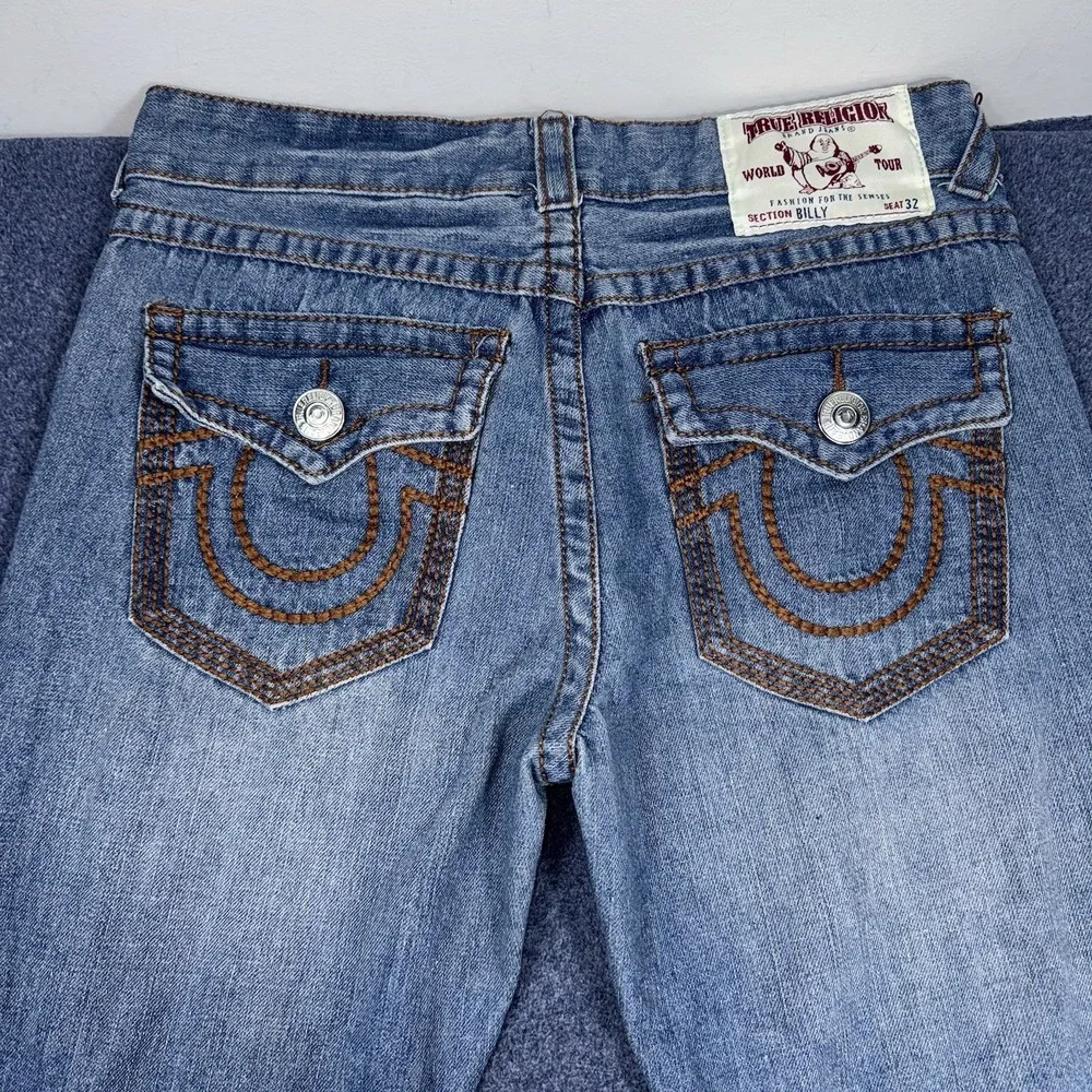 Vintage True Religion Billy Mens 32x30 Blue Denim Boot Cut Jeans Y2K Made in USA